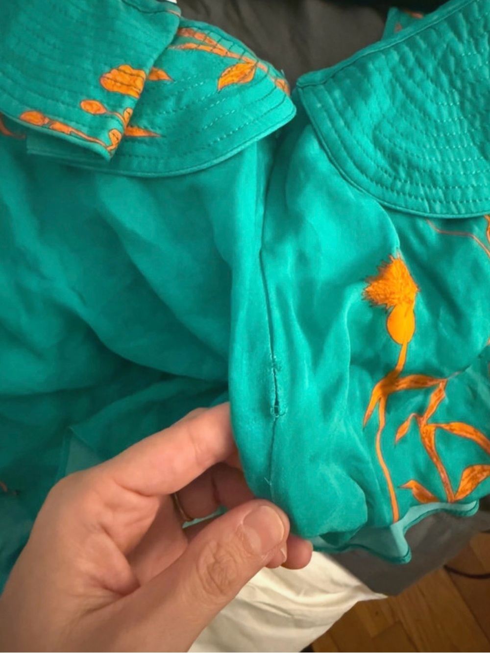Johanna Ortiz Turquoise Ruffle Embroidered Camisole with Orange Floral Detail - Picture 5 of 5